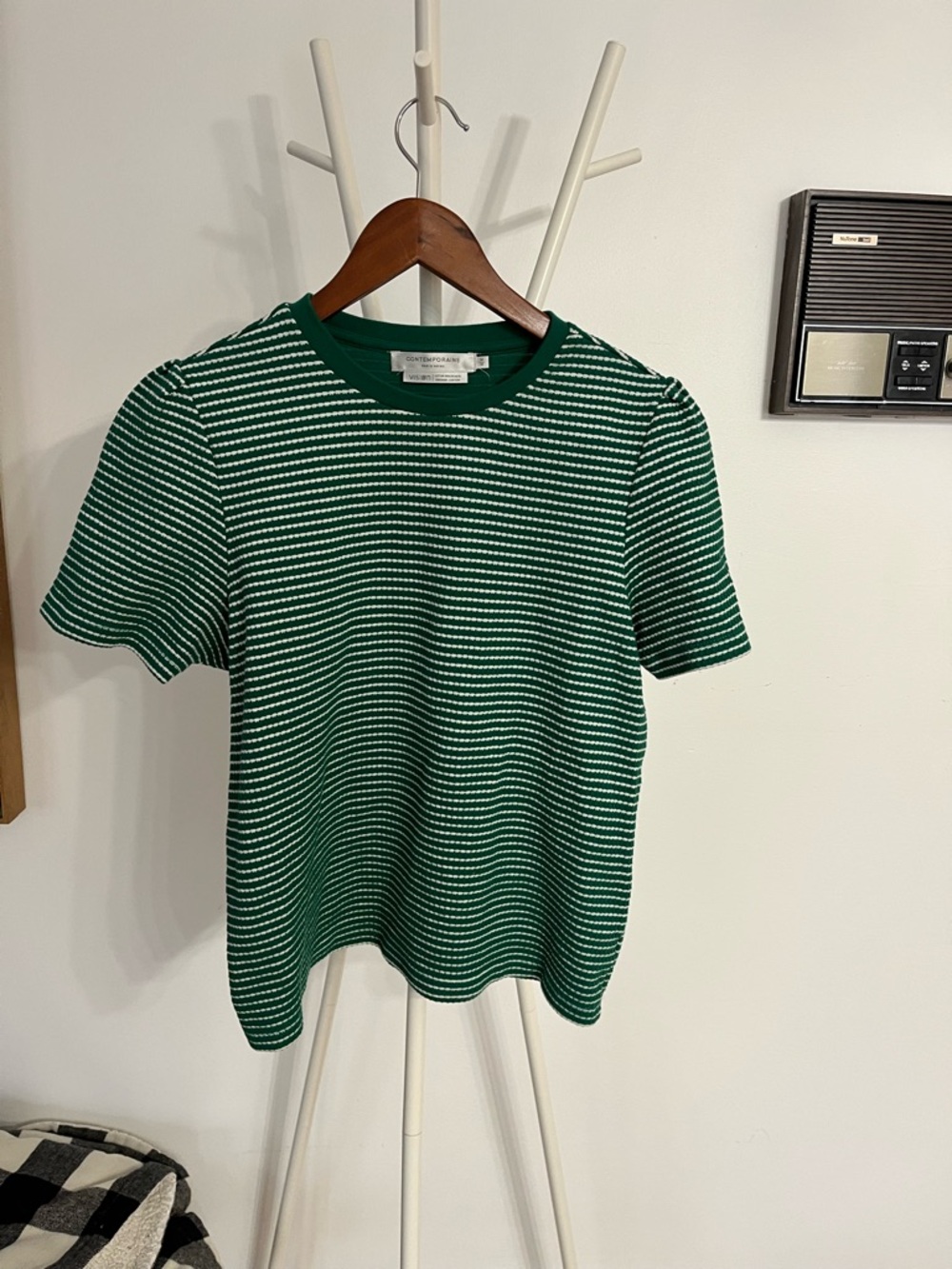 Simons Green & White Striped Knit Tee